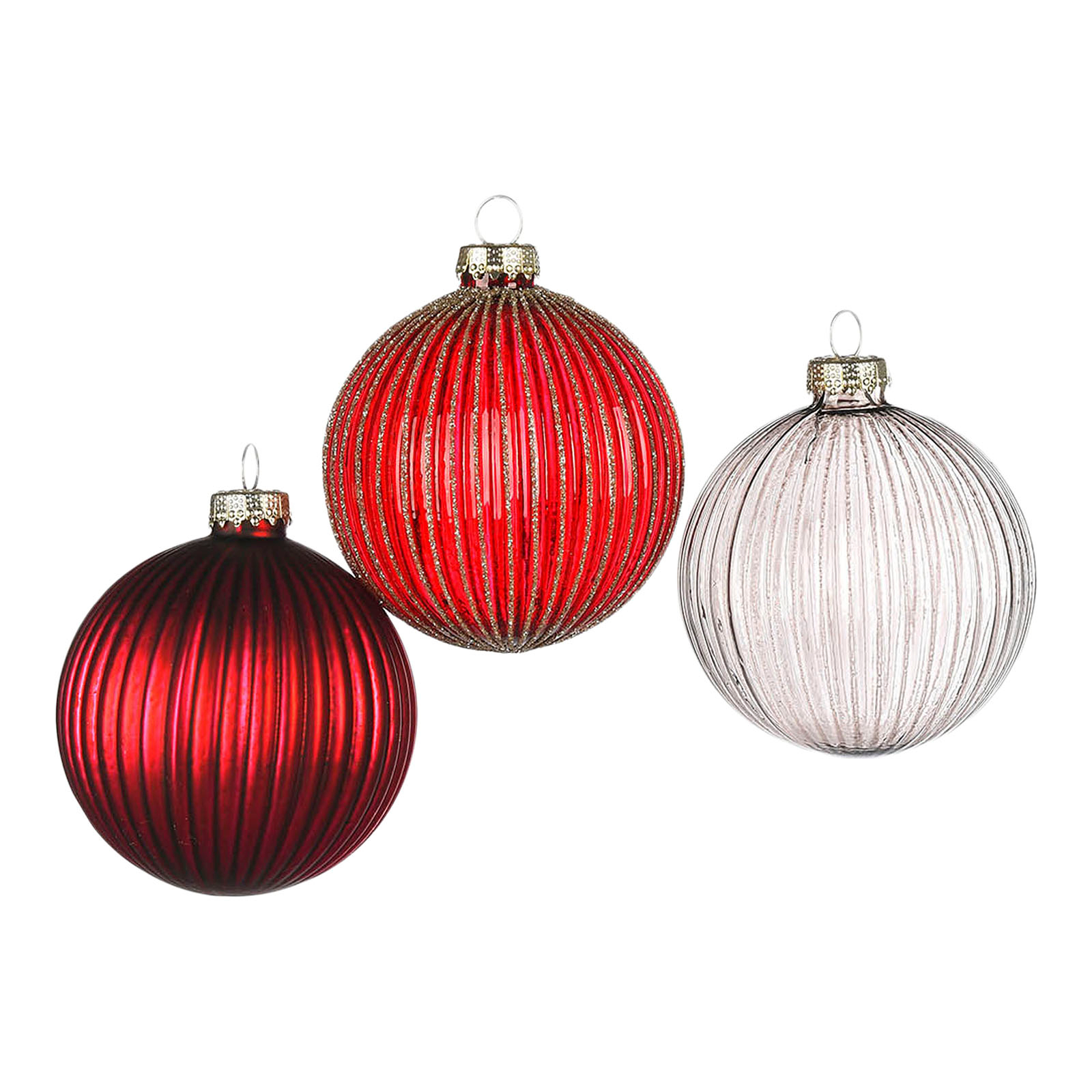 Glas-Weihnachtskugel-Set Rille mit Baumspitze