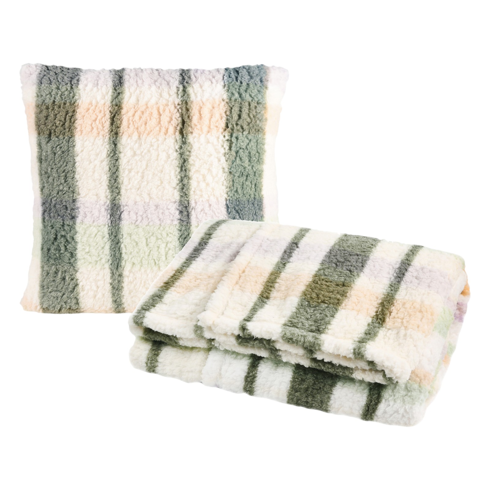 Teddy-Kissenhülle Karo mit Decke