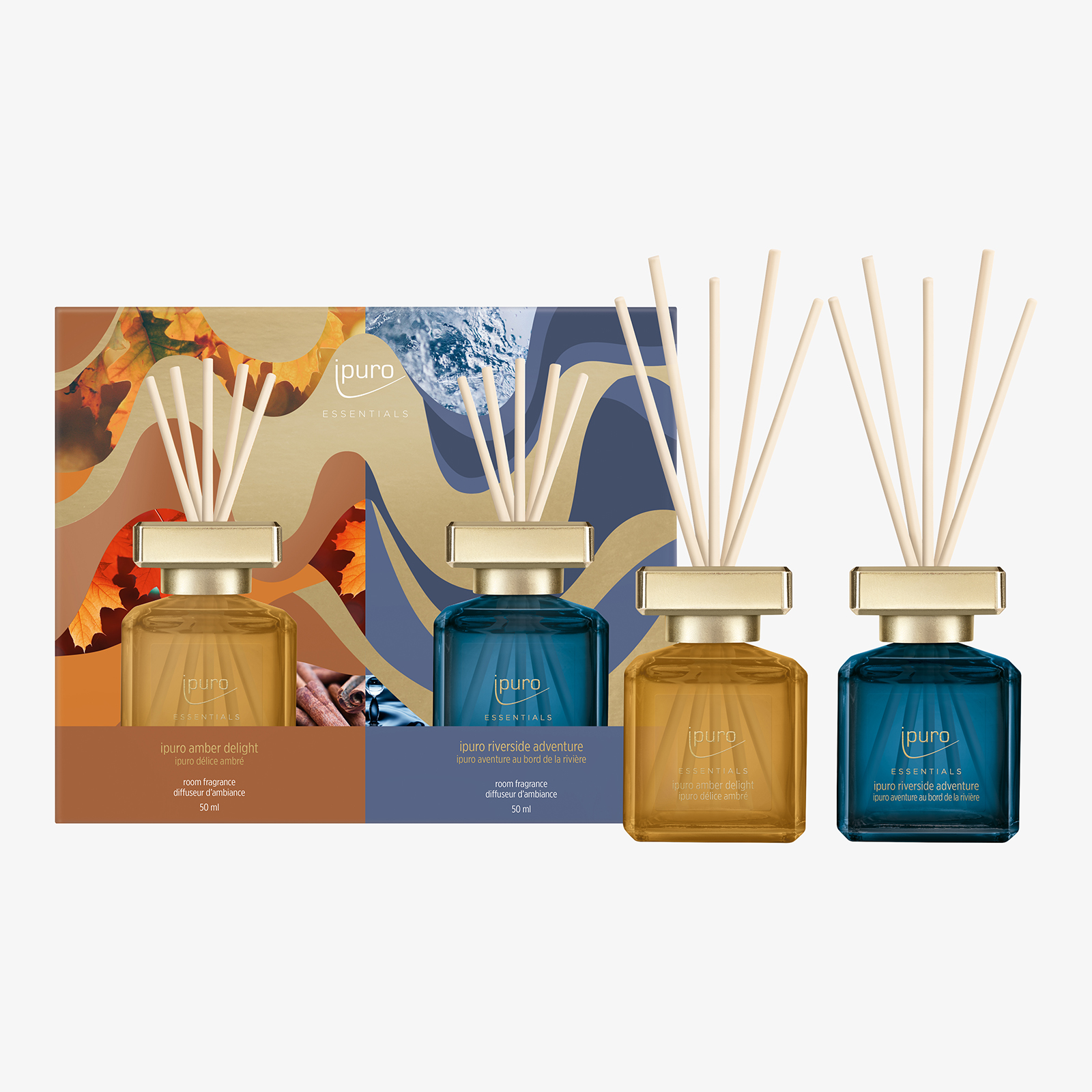 ipuro ESSENTIALS Raumduft-Set Amber Delight & Riverside Adventure