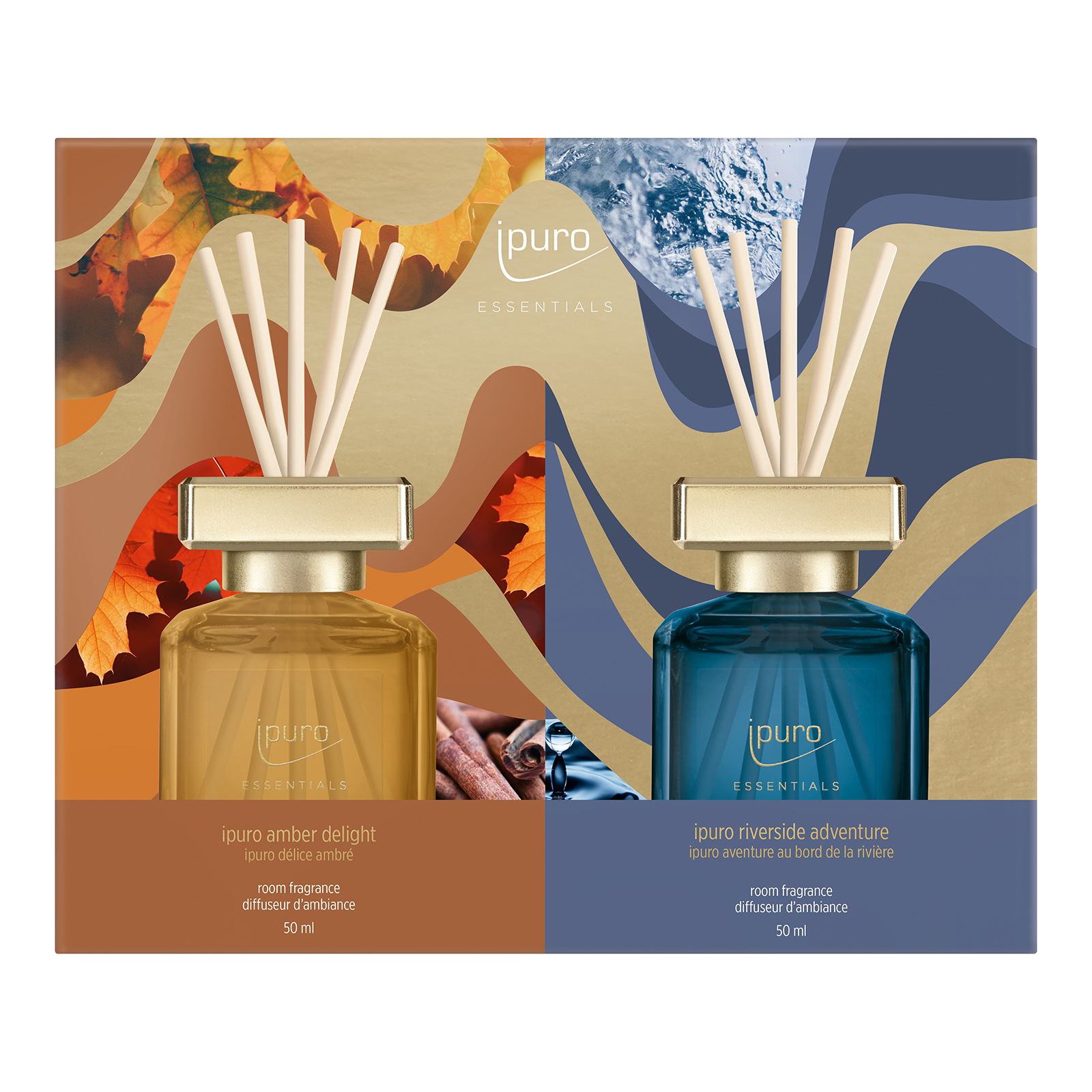 ipuro ESSENTIALS Raumduft-Set Amber Delight & Riverside Adventure