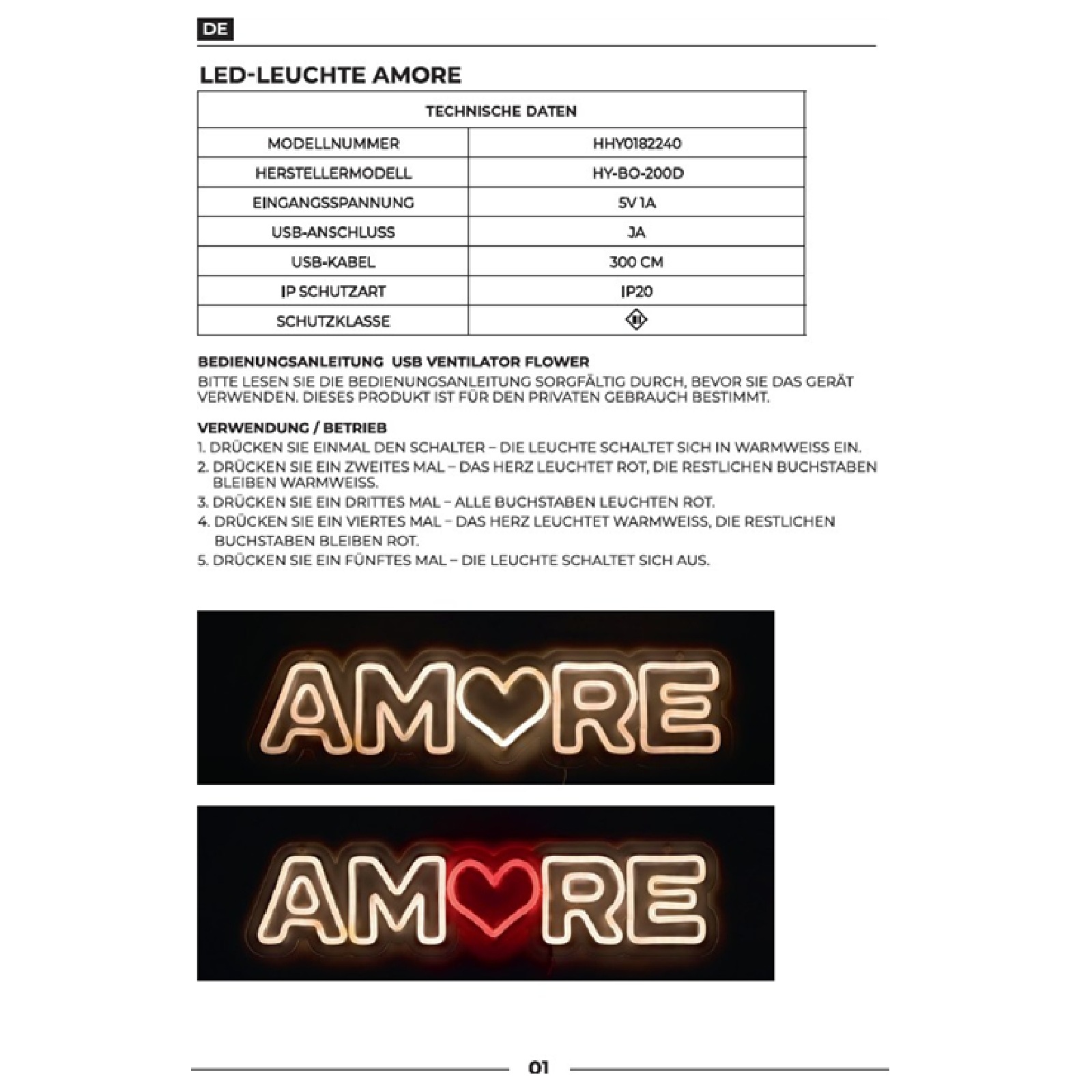 Lichtobjekt Amore