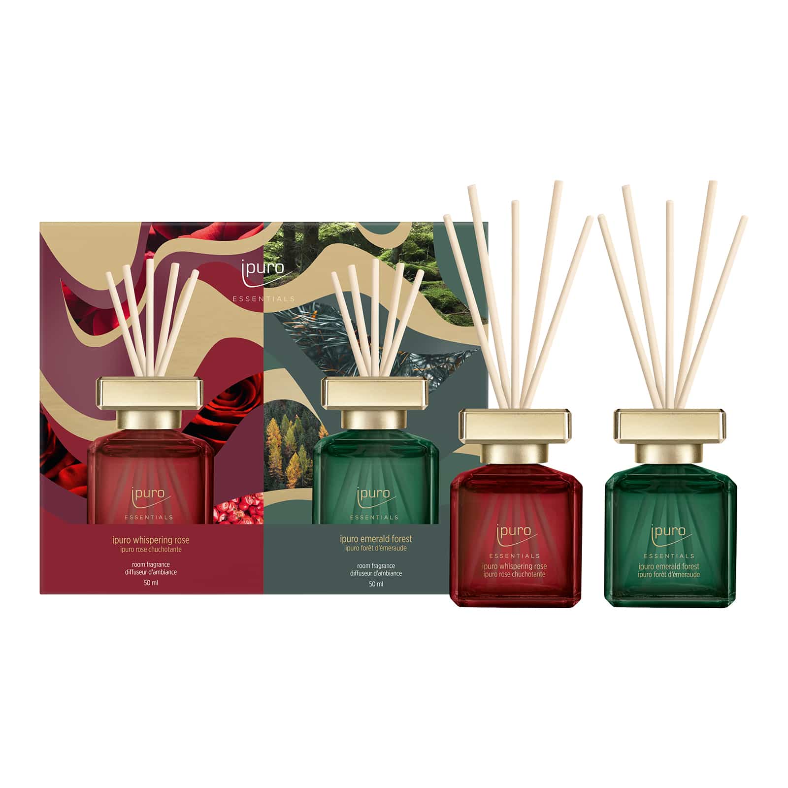 ESSENTIALS Raumduft-Set Whispering Rose & Emerald Forest