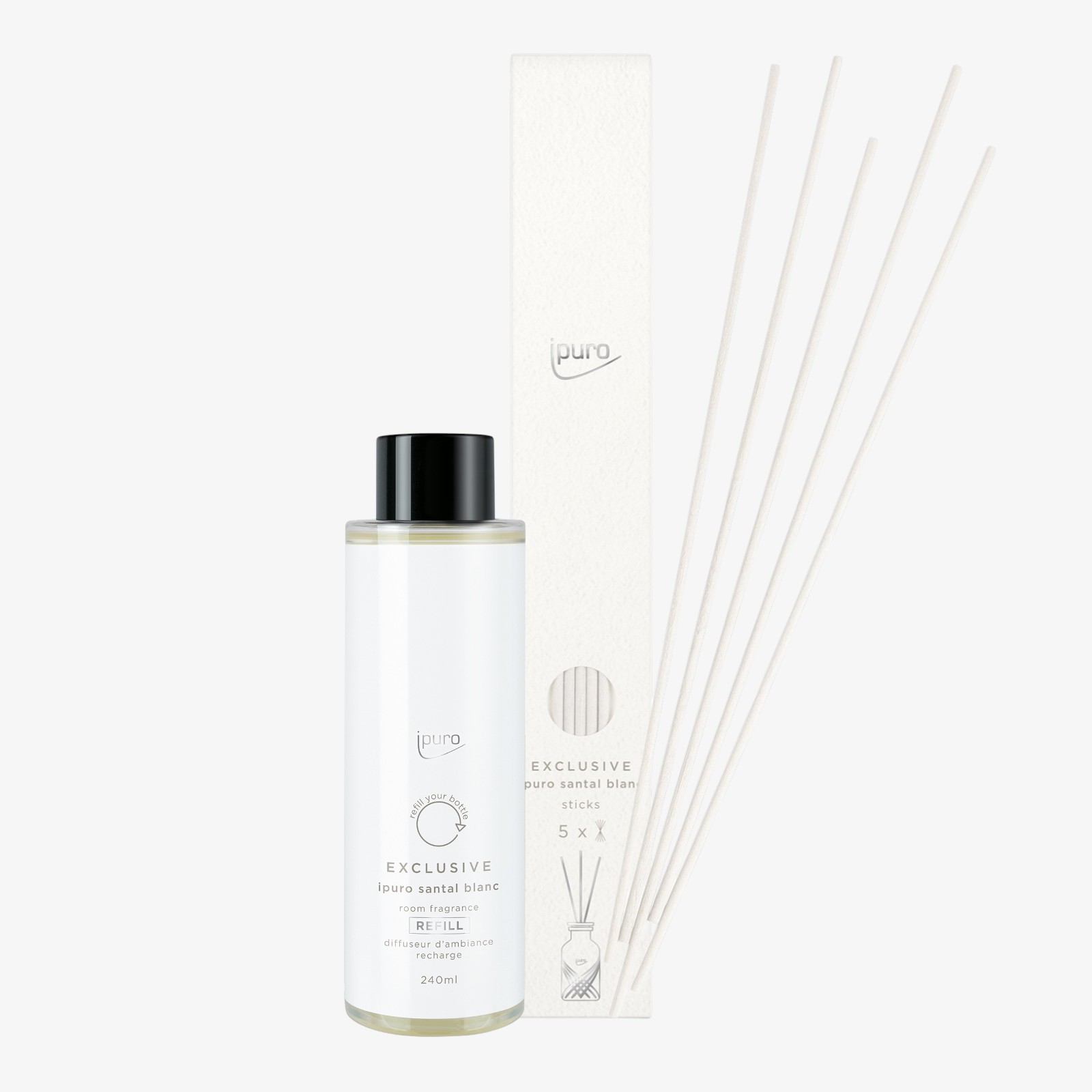ipuro EXCLUSIVE Raumduft-Nachfüller Santal Blanc mit Sticks