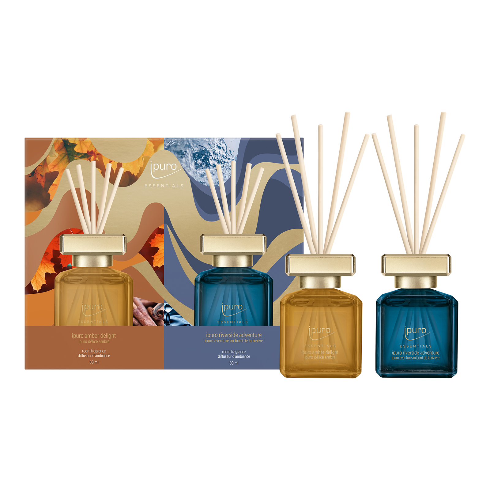 ipuro ESSENTIALS Raumduft-Set Amber Delight & Riverside Adventure