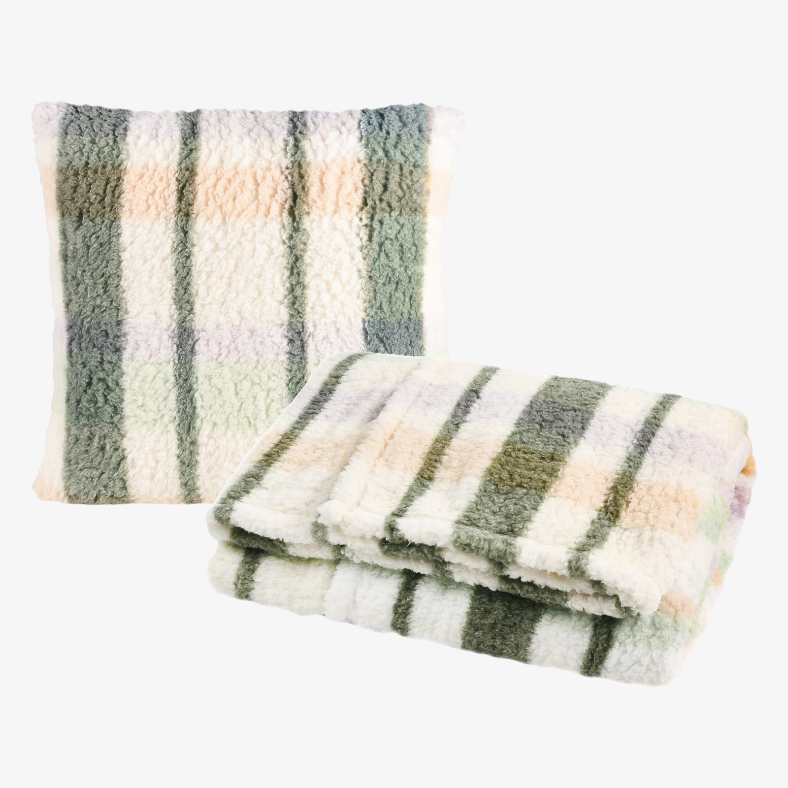 Teddy-Kissenhülle Karo mit Decke