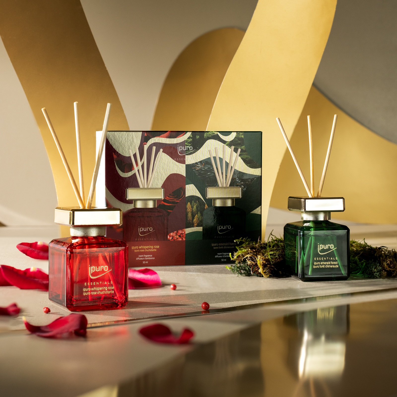 ipuro ESSENTIALS Raumduft-Set Whispering Rose & Emerald Forest