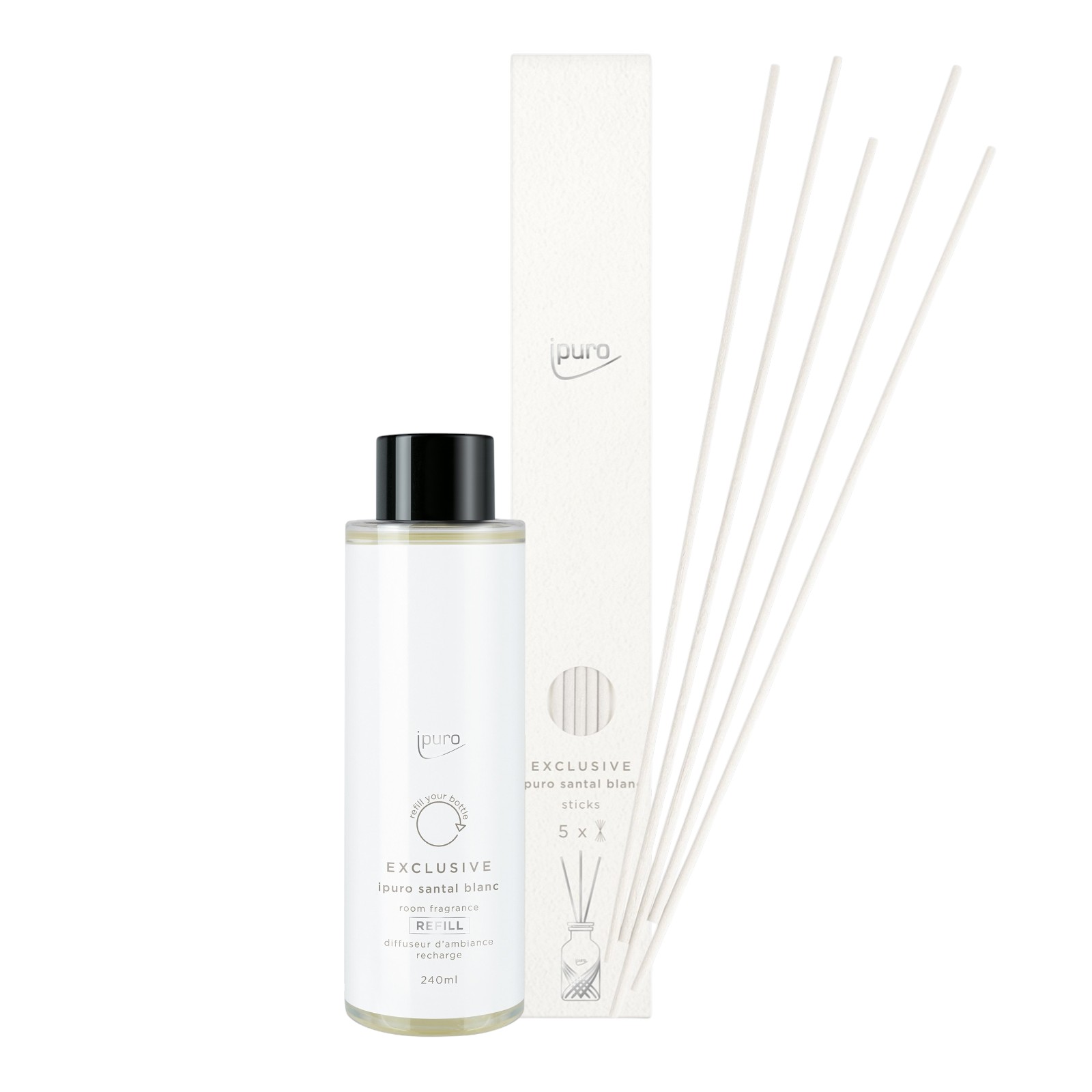 ipuro EXCLUSIVE Raumduft-Nachfüller Santal Blanc mit Sticks