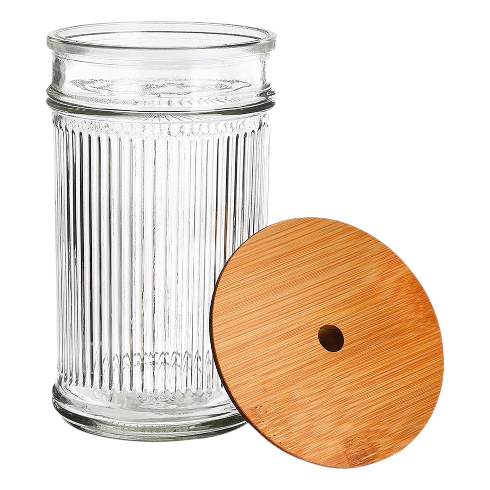 Trinkglas Rib mit Bambus-Deckel